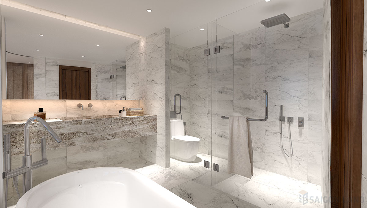 Thiết kế nội thất căn hộ lớn phòng tắm Charm Long Hải Resort & Spa