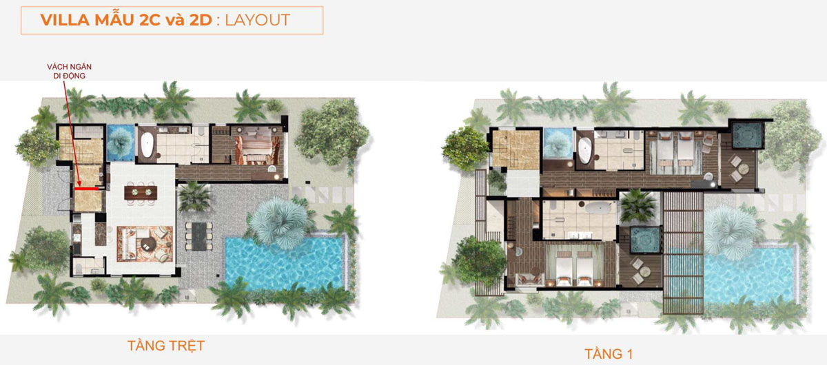 Villa mẫu 2C và 2D Angsana Residences Hồ Tràm