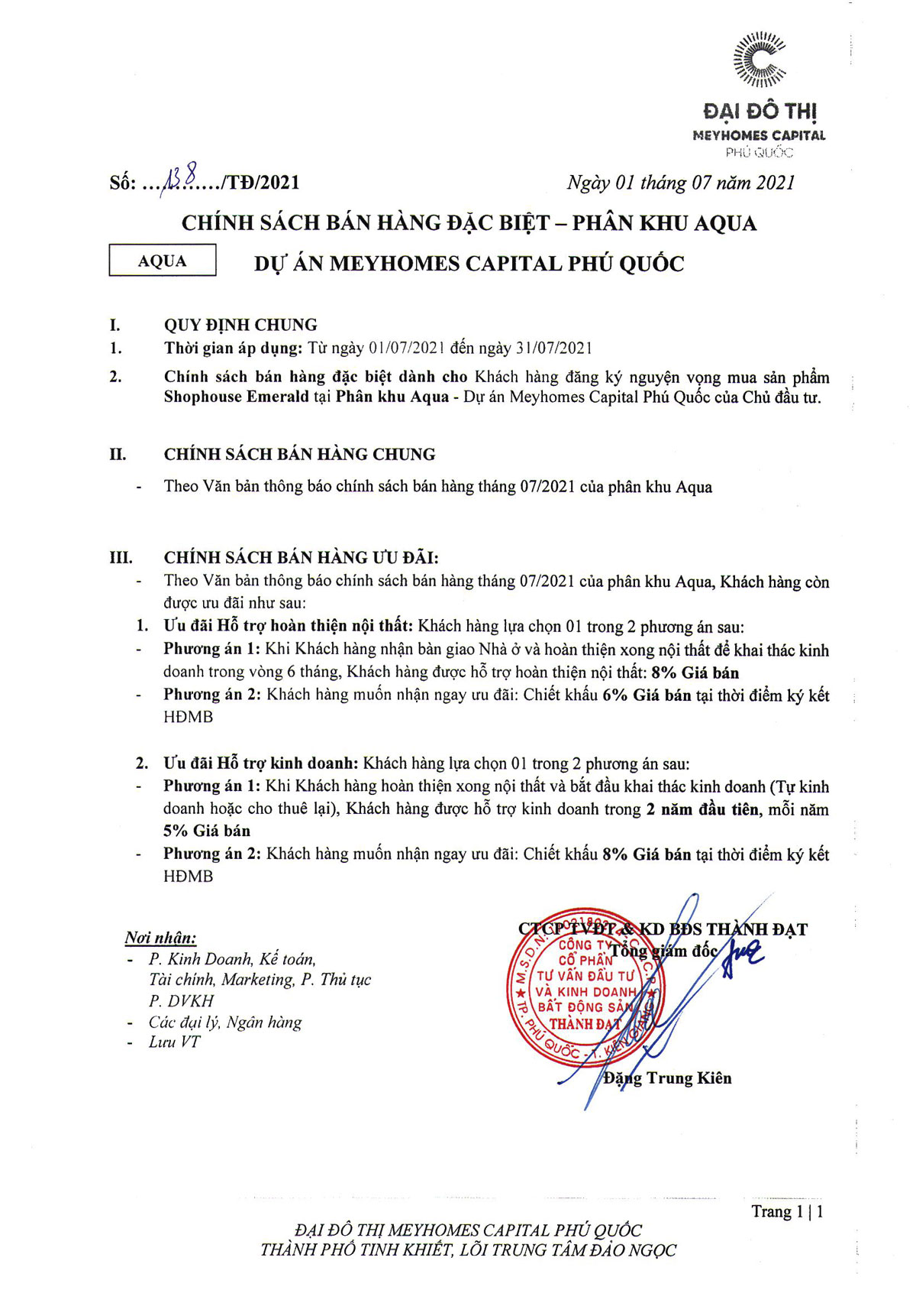 CSBH phân khu Aqua Meyhomes Capital Phú Quốc tháng 7/2021